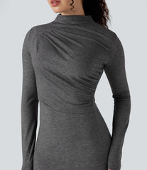 Mock Neck Long Sleeve Midi Casual Dress