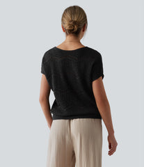 V Neck Short Sleeve Sweater
