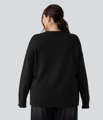 Round Neck Dropped Shoulder Long Sleeve Casual Plus Size Sweater