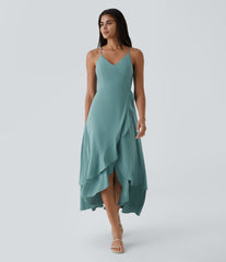 Breezeful™ Lace Up Side Zipper Ruffle Hem Maxi Quick Dry Casual Dress
