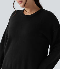 Round Neck Dropped Shoulder Long Sleeve Casual Plus Size Sweater