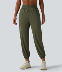 High Waisted Contrast Mesh InstantCool Workout Joggers with Pockets-UPF50+