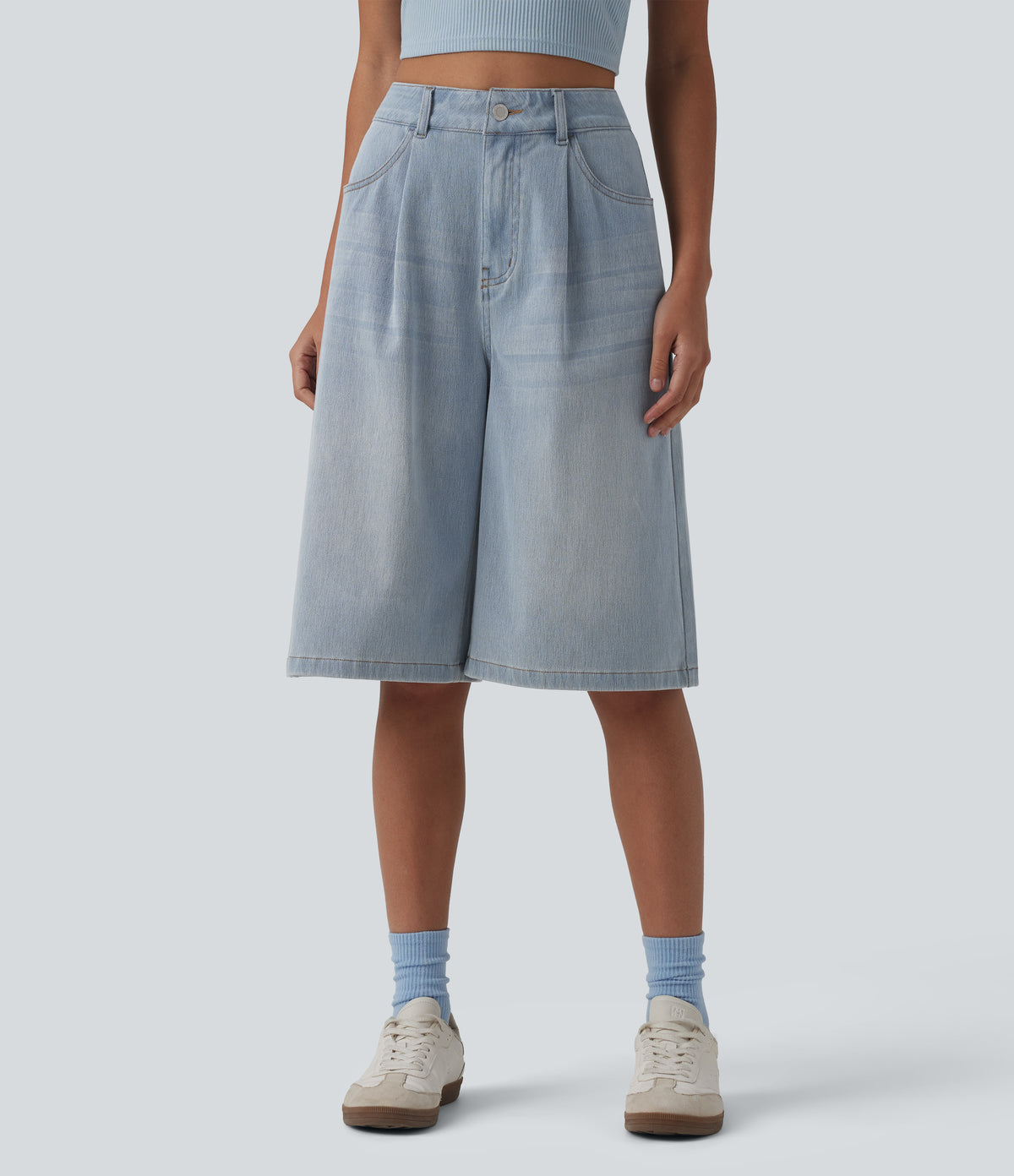 Halara Flex™ High Waisted Denim Casual Bermuda Shorts with Pockets