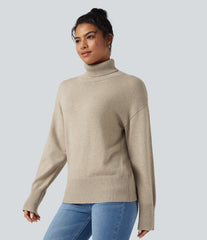 High Neck Long Sleeve Work Wool-Blend Sweater