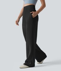 SpacerTek™ High Waisted Tummy Control Casual Wide Leg Sweatpants with Pockets