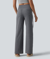 High Waisted Straight Leg Stripe Quick Dry Casual Pants with Pockets