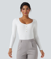 Ribbed Knit U Neck Long Sleeve Work Bodysuit