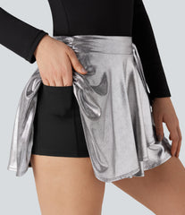 SoftlyZero™ Faux Leather High-waisted Sparkle Stretchy Casual Skirt with Pockets
