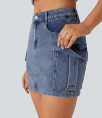 Halara Flex™ Mid Rise Zipper Pockets Denim Mini Casual Cargo Skirt