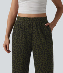 High Waisted Leopard Print Casual Cropped Baggy Joggers with Pockets