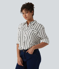 Long Sleeve Stripe Casual Shirt with Pockets