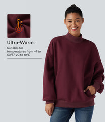 Mock-neck Fleece Relaxed Casual Cotton Sweatshirt with Pockets