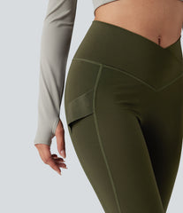 Wear-Resistant Reflective Crossover High Waisted Hiking 7/8 Leggings with Pocket