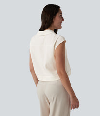 Cap Sleeve Casual Linen-Feel Shirt