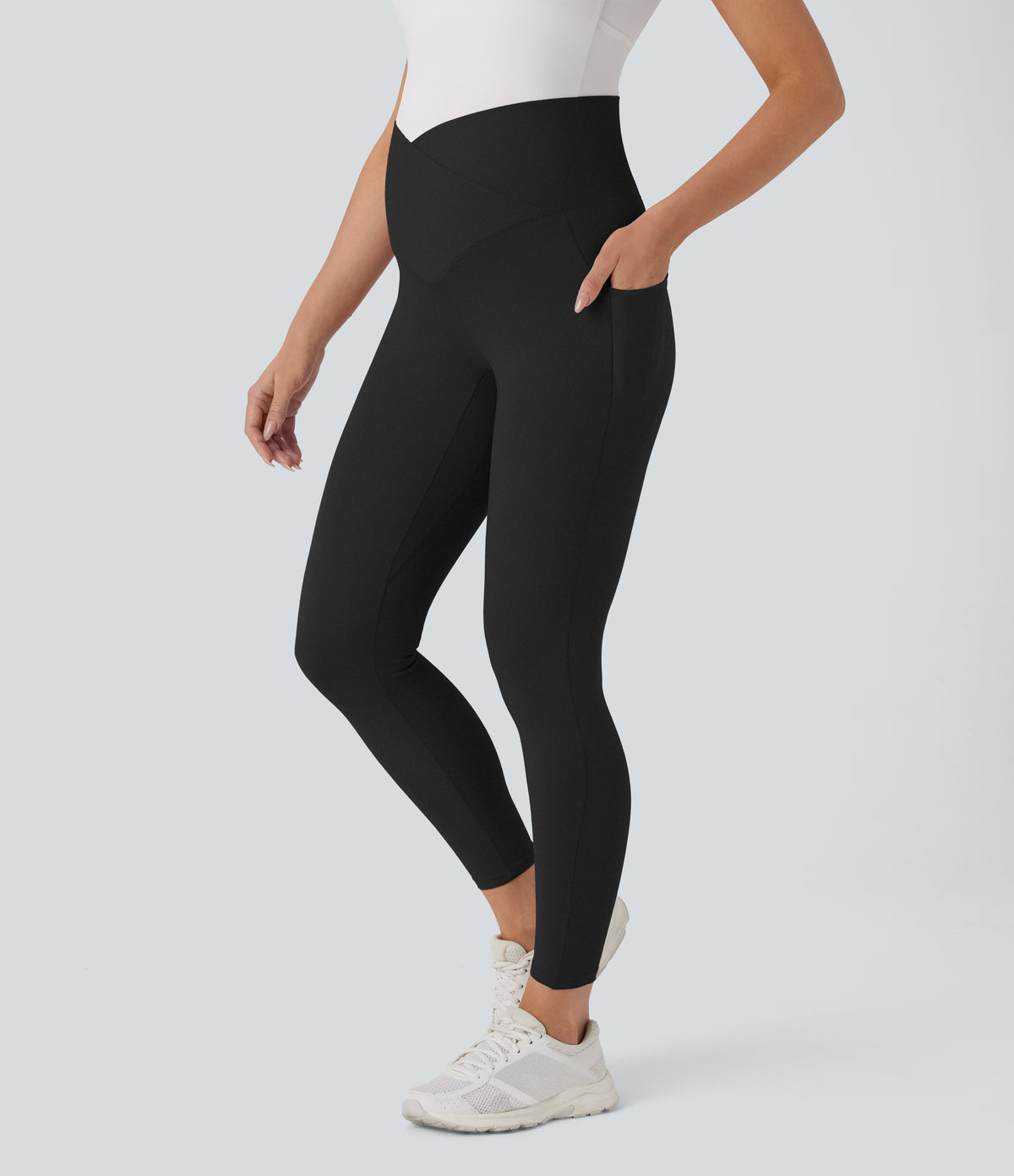 SoftlyZero™ Super High Waisted Crossover Pocket 7/8 Yoga Maternity Leggings-UPF50+