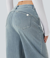 Halara Flex™ Mid Rise Wide Leg Washed Casual Jeans with Pockets