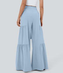 Breezeful™ High Waisted Shirred Tie Front & Back Wide Leg Flowy Quick Dry Casual Pants