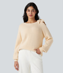Round Neck Tie Side Long Sleeve Sweater Knit Casual Top
