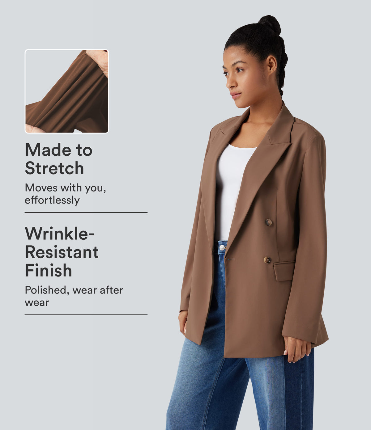 Wrinkle-resistant Notched Collar Long Sleeve Work Blazer with Pockets