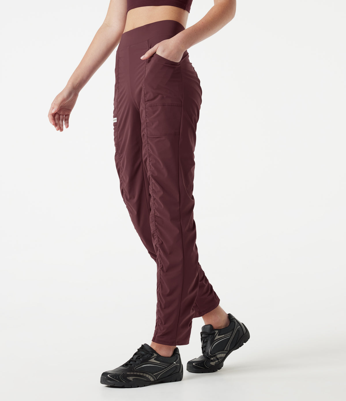 High-waisted Ruched Quick Dry Running Slim Pants with Pockets