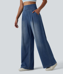 Halara Flex™ High Waisted Wide Leg Washed Casual Jeans with Pockets