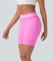 OneForm Seamless Flow Foldover High Waisted Color Block Workout Biker Shorts