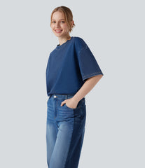 Halara Flex™ Round Neck Short Sleeve Denim Casual T-Shirt