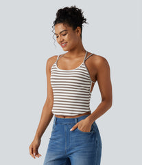 U Neck Built-in Bra Stripe Casual Tank Top