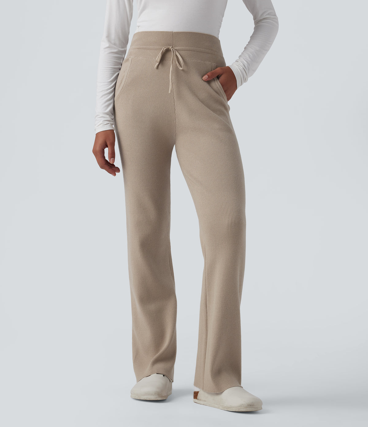 Mid Rise Drawstring Lounge Sweater Pants with Pockets