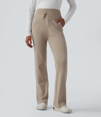 Mid Rise Drawstring Lounge Sweater Pants with Pockets