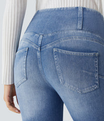 High Waisted Pockets Denim 7/8 Casual Leggings