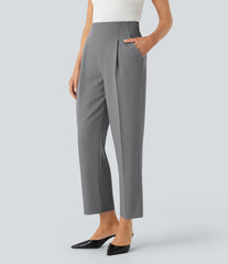 High Waisted Shirred Pocket Tapered Work Pants