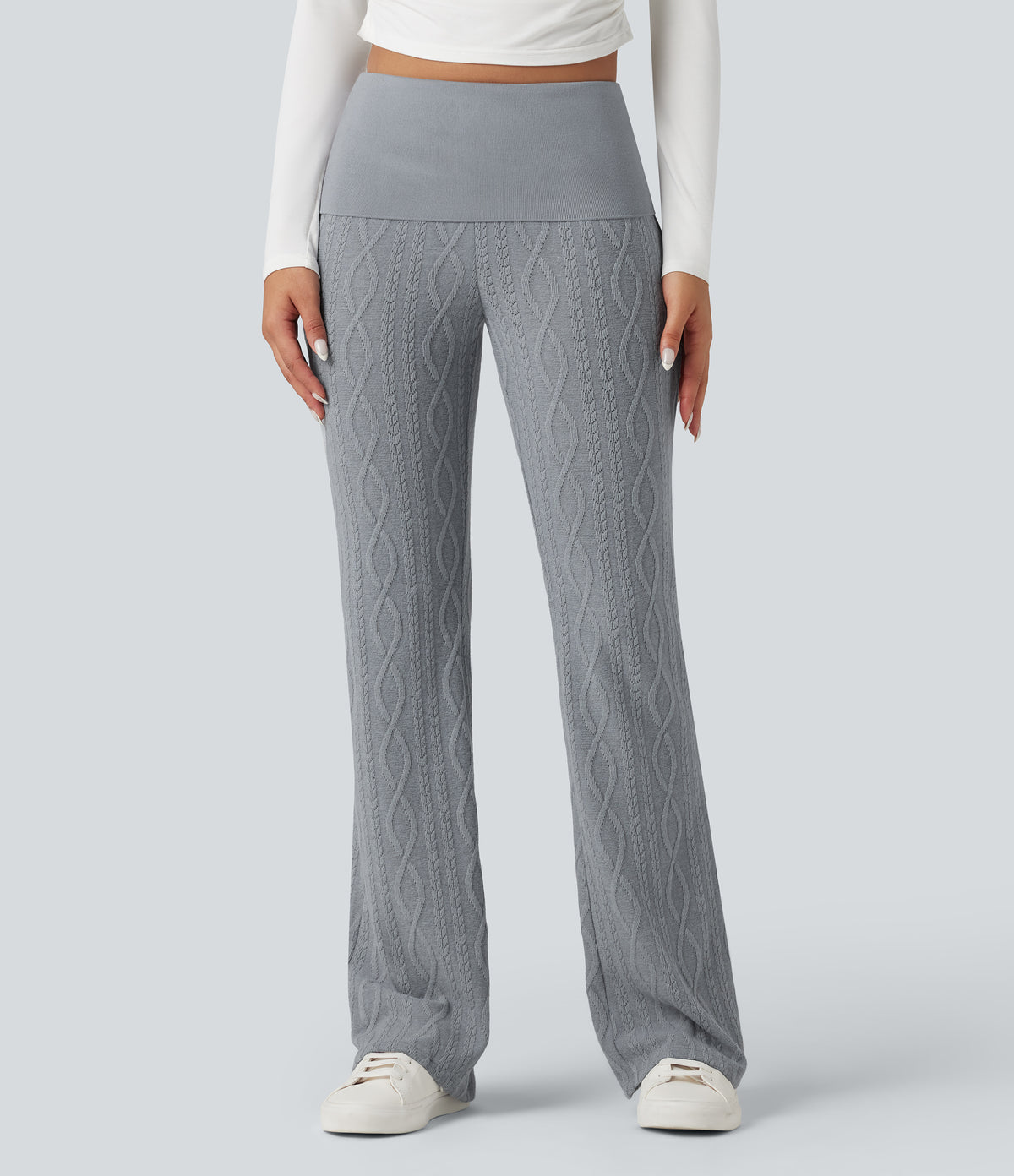 Foldover Low Rise Sweater Knit Flare Casual Pants