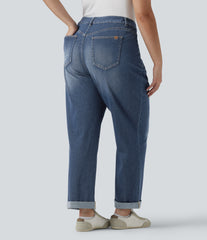Plus Size Halara Flex™ High Waisted Rolled Hem Casual Slim Jeans with Pockets