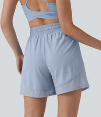 Breezeful™ High Waisted Drawstring Contrast Mesh Quick Dry Yoga Baggy Shorts 5'' with Pockets