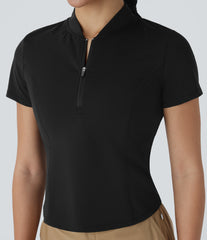 Stand Collar Half Zip Short Sleeve Cut Out InstantCool Quick Dry Golf Sports Top