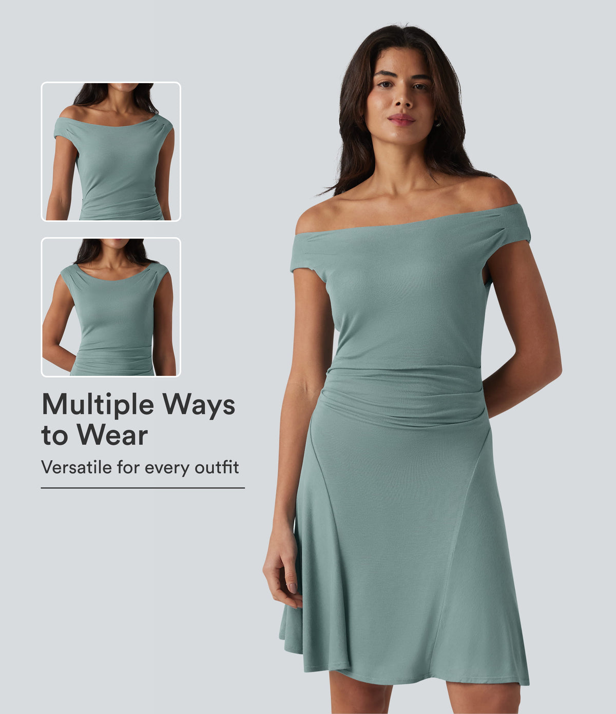 Ribbed Off Shoulder Non-Removable Pad Mini Casual Dress