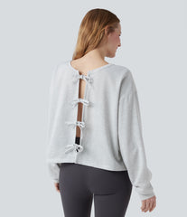 Reversible Round Neck Tie Front Long Sleeve Casual Sweatshirt (Two Looks in One)