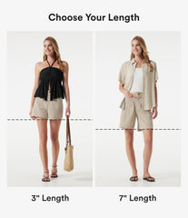 High Waisted Casual Linen-Feel Bermuda Shorts 7'' with Pockets