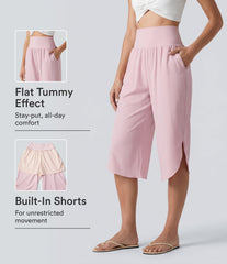 Breezeful™ High Waisted Tummy Control Curved Hem Quick Dry Capri Pants with Pockets