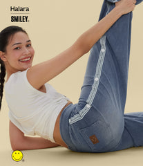 Halara X Smiley® Halara Flex™ High Waisted Baggy Wide Leg Washed Casual Jeans with Pockets