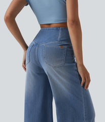 Halara Flex™ Crossover High Waisted Tummy Control Wide Leg Casual Jeans with Pockets
