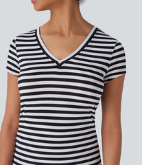V Neck Stripe Midi Casual T-Shirt Dress