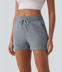 Mid Rise Drawstring Cable Knit Casual Shorts 3'' with Pockets