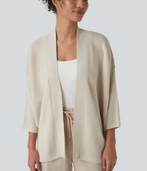 Open Front 3/4 Sleeve Casual Cardigan