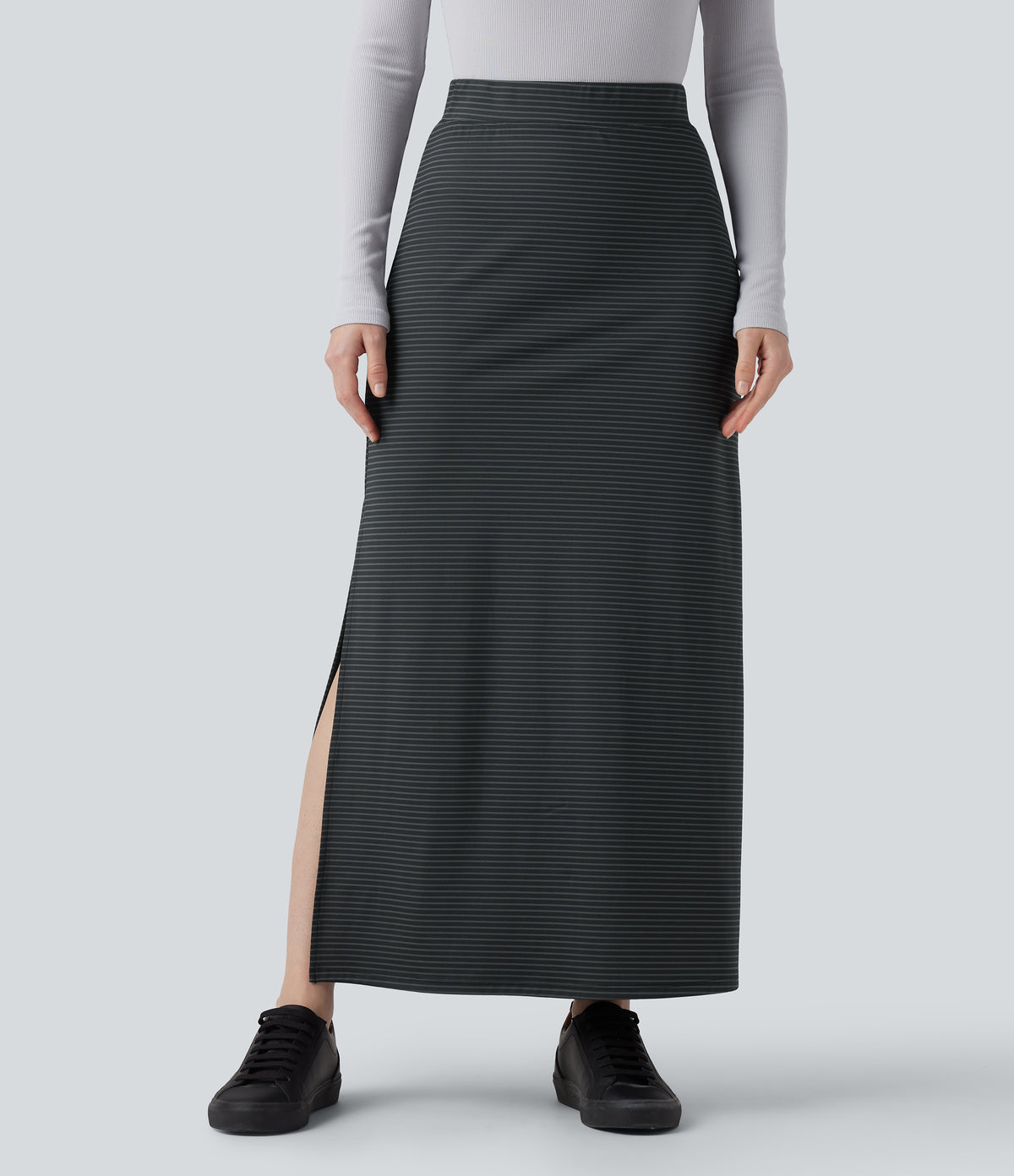 High Waisted A-Line Stripe Maxi Casual Skirt