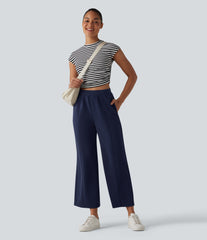 SpacerTek™ High Waisted Wide Leg Casual Pants with Pockets