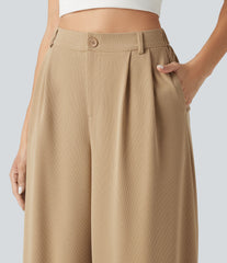 High Waisted Waffle Casual Balloon Joggers with Pockets