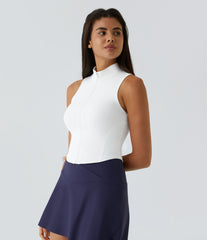 Mock Neck Zip Front Sleeveless Cropped Tank Top