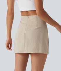 High Waisted 2-in-1 A Line Mini Casual Linen-Feel Skirt